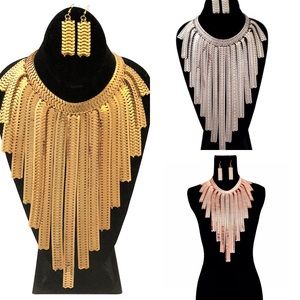 Herringbone Drop Chain Necklace & Earring Set